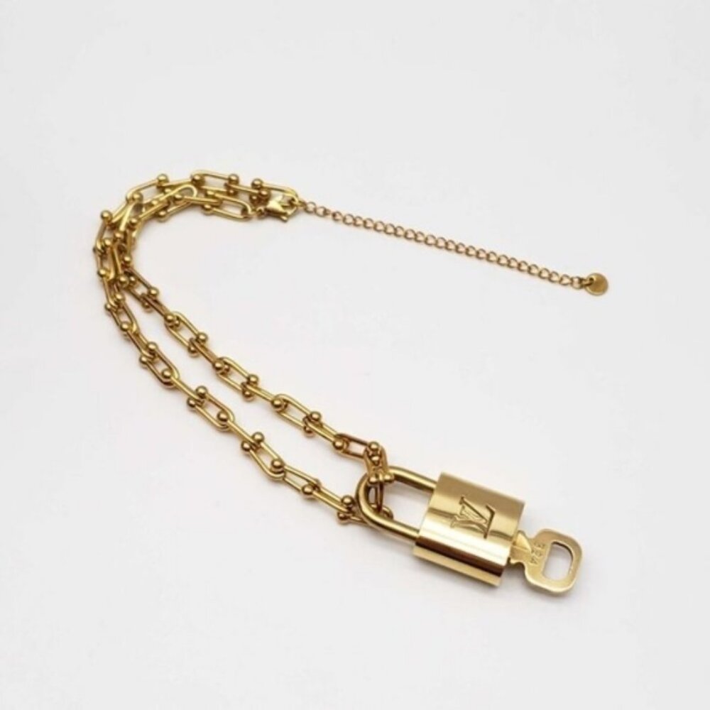 Authentic Louis Vuitton Lock and Key Gold Color with Gold Plated Chain Necklace - Picture 5 of 8
